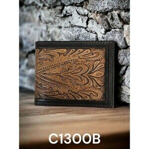 Western Mens Brown Leather Bi-fold Wallet Floral Tooled by Ranger Belt Co C1300B